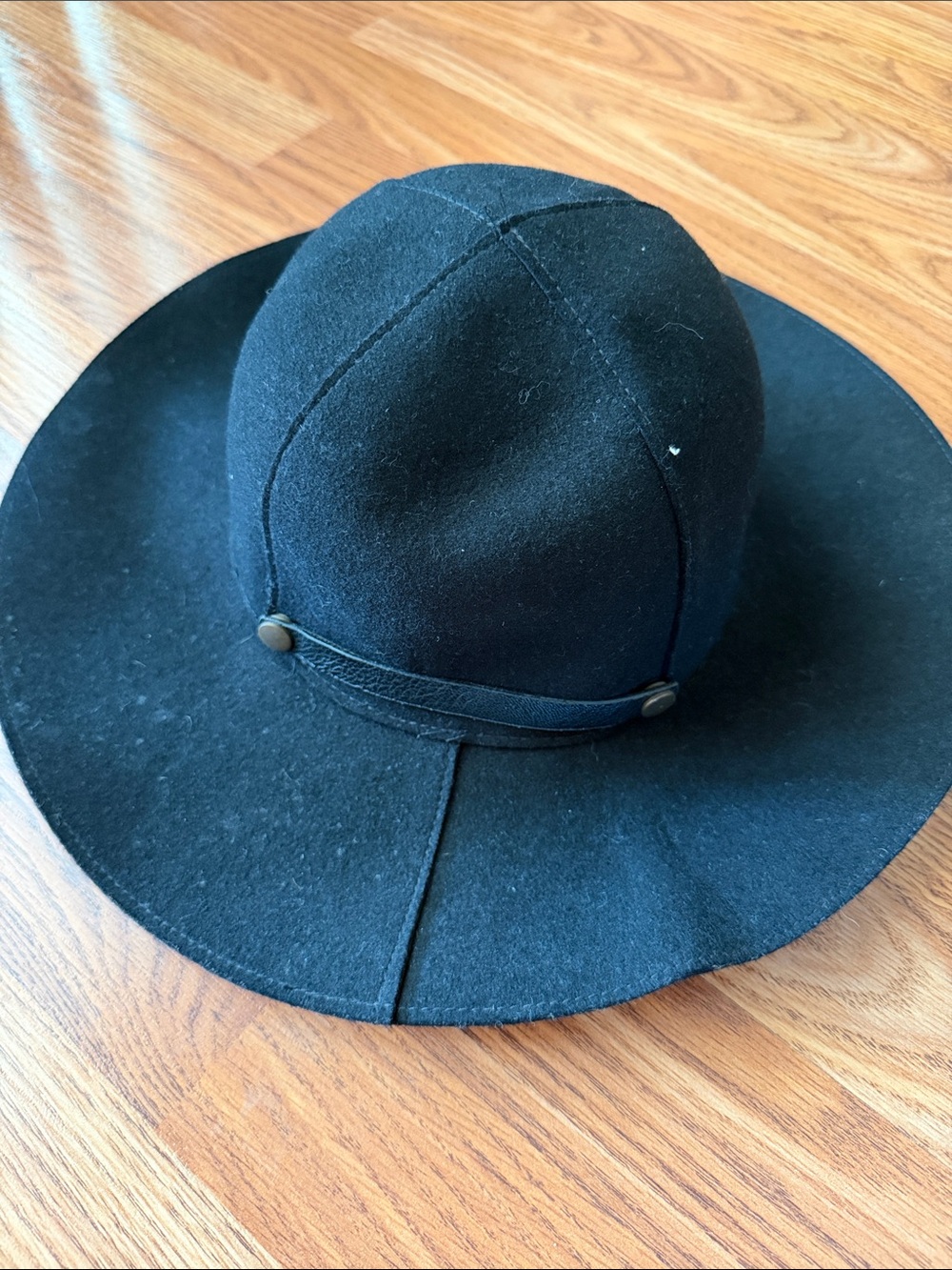 Wide Brim Black Felt Hat with Buttoned Band